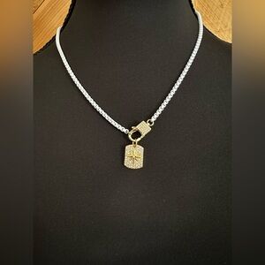 Melania Clara Gold and White Enamel Compass Charm Necklace